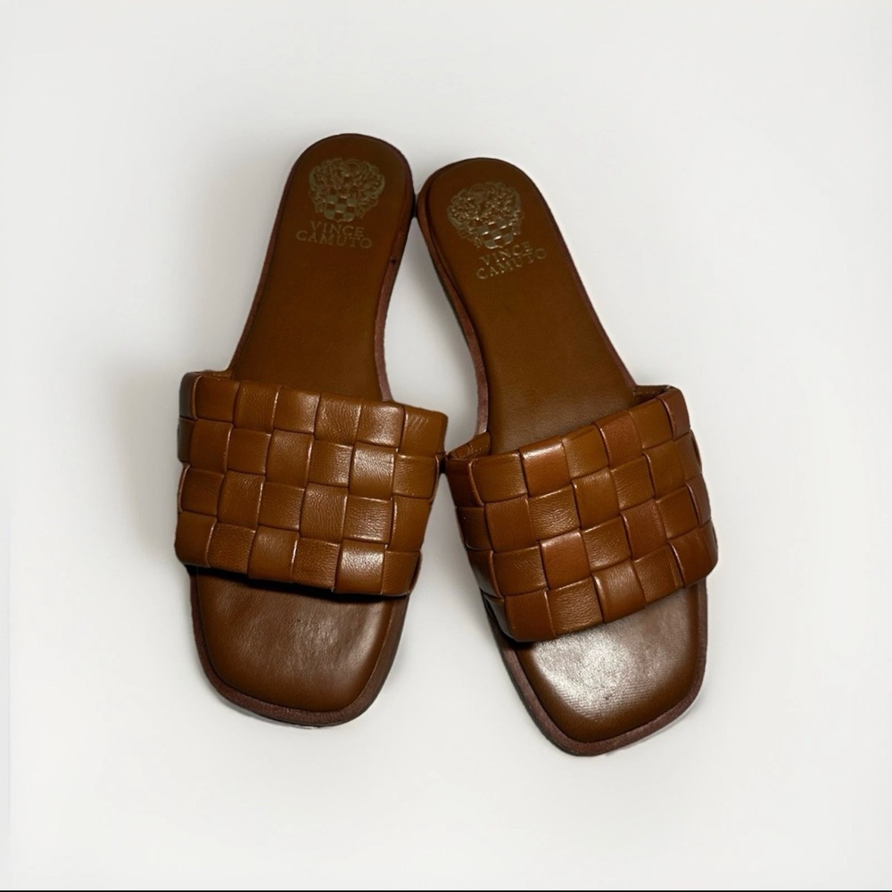 Vince Camuto Brown Woven Slide Sandals